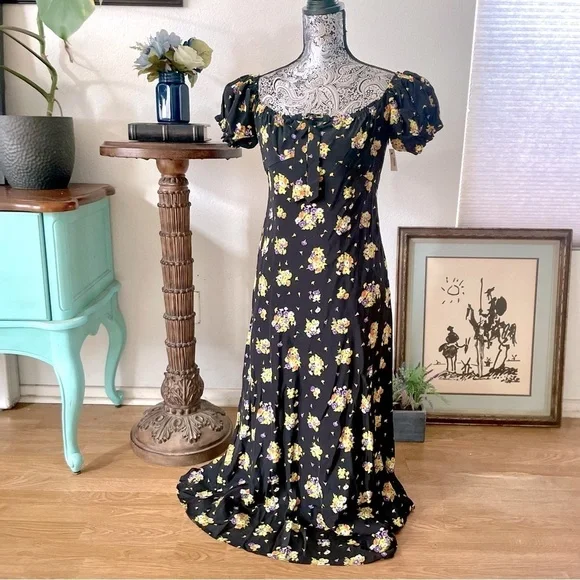 NWT Alessandra Rich Daisy Print Off-Shoulder Silk Midi Dress US 10 / IT 46 - Picture 6 of 14